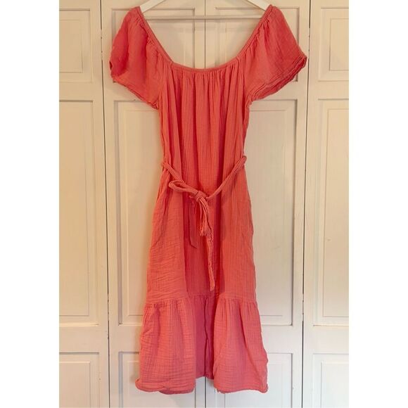 Time and Tru coral cotton gauze tie waist midi dress small - Picture 7 of 12